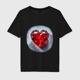 Мужская футболка хлопок Oversize с принтом Красное хрустальное сердце на белом фоне в Курске, 100% хлопок | свободный крой, круглый ворот, “спинка” длиннее передней части | Тематика изображения на принте: 