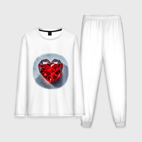 Мужская пижама с лонгсливом хлопок с принтом Красное хрустальное сердце на белом фоне в Курске,  |  | Тематика изображения на принте: 