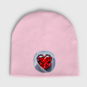 Мужская шапка демисезонная с принтом Красное хрустальное сердце на белом фоне в Рязани,  |  | Тематика изображения на принте: 