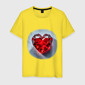 Мужская футболка хлопок с принтом Красное хрустальное сердце на белом фоне в Новосибирске, 100% хлопок | прямой крой, круглый вырез горловины, длина до линии бедер, слегка спущенное плечо. | 