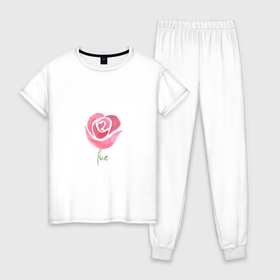 Женская пижама хлопок с принтом Роза любви love , 100% хлопок | брюки и футболка прямого кроя, без карманов, на брюках мягкая резинка на поясе и по низу штанин | 