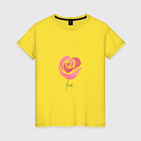 Женская футболка хлопок с принтом Роза любви love в Кировске, 100% хлопок | прямой крой, круглый вырез горловины, длина до линии бедер, слегка спущенное плечо | 