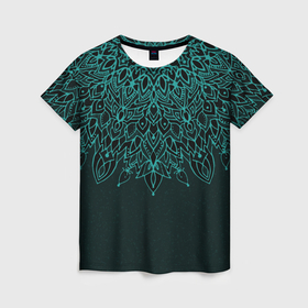 Женская футболка 3D с принтом Мандала изумрудный в Санкт-Петербурге, 100% полиэфир ( синтетическое хлопкоподобное полотно) | прямой крой, круглый вырез горловины, длина до линии бедер | Тематика изображения на принте: 