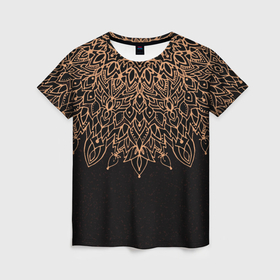 Женская футболка 3D с принтом Узоры мандала тёмно коричневый в Белгороде, 100% полиэфир ( синтетическое хлопкоподобное полотно) | прямой крой, круглый вырез горловины, длина до линии бедер | 