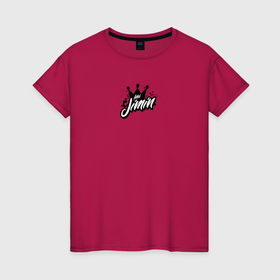 Женская футболка хлопок с принтом Jimin k stars в Курске, 100% хлопок | прямой крой, круглый вырез горловины, длина до линии бедер, слегка спущенное плечо | 