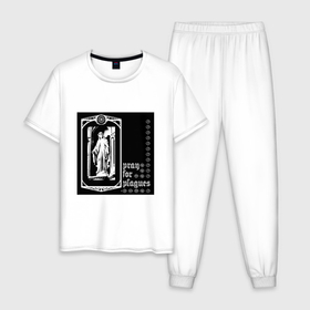 Мужская пижама хлопок с принтом Pray for plagues в Петрозаводске, 100% хлопок | брюки и футболка прямого кроя, без карманов, на брюках мягкая резинка на поясе и по низу штанин
 | 
