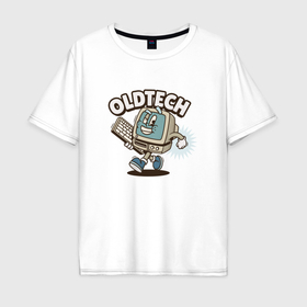 Мужская футболка хлопок Oversize с принтом Old school old tech , 100% хлопок | свободный крой, круглый ворот, “спинка” длиннее передней части | 