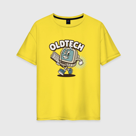 Женская футболка хлопок Oversize с принтом Old school old tech в Кировске, 100% хлопок | свободный крой, круглый ворот, спущенный рукав, длина до линии бедер
 | 