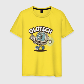 Мужская футболка хлопок с принтом Old school old tech в Санкт-Петербурге, 100% хлопок | прямой крой, круглый вырез горловины, длина до линии бедер, слегка спущенное плечо. | 