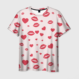 Мужская футболка 3D с принтом Поцелуйчики паттерн в Петрозаводске, 100% полиэфир | прямой крой, круглый вырез горловины, длина до линии бедер | 