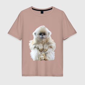 Мужская футболка хлопок Oversize с принтом Пушистая обезьянка в Екатеринбурге, 100% хлопок | свободный крой, круглый ворот, “спинка” длиннее передней части | 
