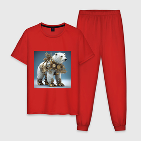 Мужская пижама хлопок с принтом Белый медведь в стиле стимпанк в Курске, 100% хлопок | брюки и футболка прямого кроя, без карманов, на брюках мягкая резинка на поясе и по низу штанин
 | 