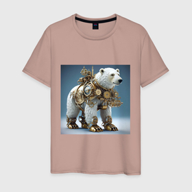 Мужская футболка хлопок с принтом Белый медведь в стиле стимпанк в Курске, 100% хлопок | прямой крой, круглый вырез горловины, длина до линии бедер, слегка спущенное плечо. | 