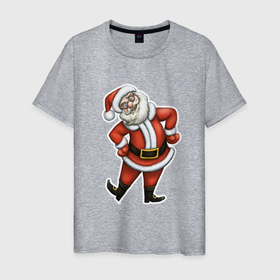 Мужская футболка хлопок с принтом Санта пляшет в Екатеринбурге, 100% хлопок | прямой крой, круглый вырез горловины, длина до линии бедер, слегка спущенное плечо. | 