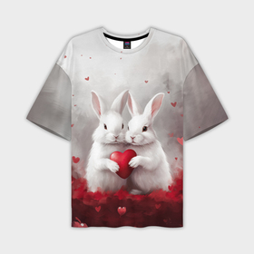 Мужская футболка oversize 3D с принтом Белые кролики с сердцем в Санкт-Петербурге,  |  | 