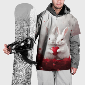 Накидка на куртку 3D с принтом Белые кролики с сердцем в Санкт-Петербурге, 100% полиэстер |  | 