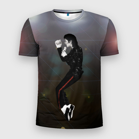 Мужская футболка 3D Slim с принтом Michael Jackson в прыжке в Петрозаводске, 100% полиэстер с улучшенными характеристиками | приталенный силуэт, круглая горловина, широкие плечи, сужается к линии бедра | 