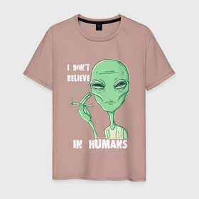 Мужская футболка хлопок с принтом Зеленый инопланетянин с сигаретой , 100% хлопок | прямой крой, круглый вырез горловины, длина до линии бедер, слегка спущенное плечо. | 