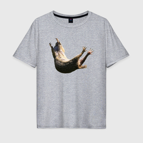 Мужская футболка хлопок Oversize с принтом Когтястый суслик в воздухе в Новосибирске, 100% хлопок | свободный крой, круглый ворот, “спинка” длиннее передней части | 