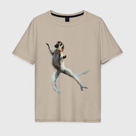 Мужская футболка хлопок Oversize с принтом Танцующий лемур сифака в Санкт-Петербурге, 100% хлопок | свободный крой, круглый ворот, “спинка” длиннее передней части | 
