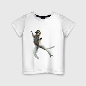 Детская футболка хлопок с принтом Танцующий лемур сифака в Петрозаводске, 100% хлопок | круглый вырез горловины, полуприлегающий силуэт, длина до линии бедер | 