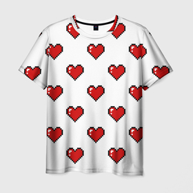 Мужская футболка 3D с принтом Pixel сердечки в Екатеринбурге, 100% полиэфир | прямой крой, круглый вырез горловины, длина до линии бедер | 