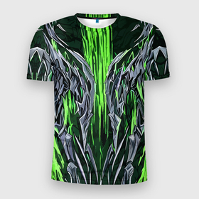 Мужская футболка 3D Slim с принтом Железо и зелёные полосы в Петрозаводске, 100% полиэстер с улучшенными характеристиками | приталенный силуэт, круглая горловина, широкие плечи, сужается к линии бедра | Тематика изображения на принте: 