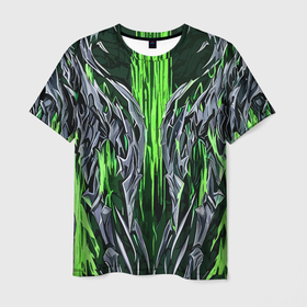 Мужская футболка 3D с принтом Железо и зелёные полосы в Кировске, 100% полиэфир | прямой крой, круглый вырез горловины, длина до линии бедер | 