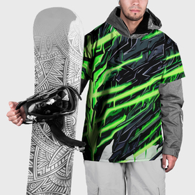 Накидка на куртку 3D с принтом Агрессивный камень и зелёные полосы в Кировске, 100% полиэстер |  | 