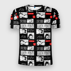 Мужская футболка 3D Slim с принтом Ahegao hentai в Петрозаводске, 100% полиэстер с улучшенными характеристиками | приталенный силуэт, круглая горловина, широкие плечи, сужается к линии бедра | Тематика изображения на принте: 