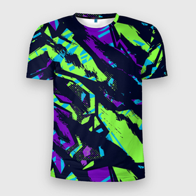 Мужская футболка 3D Slim с принтом Разноцветные текстурные штрихи в Санкт-Петербурге, 100% полиэстер с улучшенными характеристиками | приталенный силуэт, круглая горловина, широкие плечи, сужается к линии бедра | Тематика изображения на принте: 