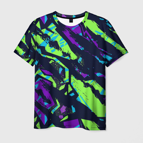 Мужская футболка 3D с принтом Разноцветные текстурные штрихи в Санкт-Петербурге, 100% полиэфир | прямой крой, круглый вырез горловины, длина до линии бедер | Тематика изображения на принте: 