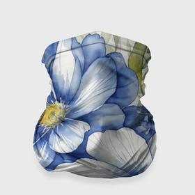 Бандана-труба 3D с принтом Голубые акварельные цветы в Санкт-Петербурге, 100% полиэстер, ткань с особыми свойствами — Activecool | плотность 150‒180 г/м2; хорошо тянется, но сохраняет форму | 