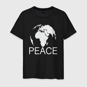Мужская футболка хлопок с принтом World peace в Екатеринбурге, 100% хлопок | прямой крой, круглый вырез горловины, длина до линии бедер, слегка спущенное плечо. | 