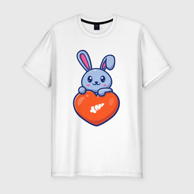 Мужская футболка хлопок Slim с принтом Кролик и сердечко в Белгороде, 92% хлопок, 8% лайкра | приталенный силуэт, круглый вырез ворота, длина до линии бедра, короткий рукав | 
