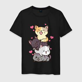 Мужская футболка хлопок с принтом Радостные котики в Кировске, 100% хлопок | прямой крой, круглый вырез горловины, длина до линии бедер, слегка спущенное плечо. | 