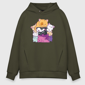 Мужское худи Oversize хлопок с принтом Cute kitties в Петрозаводске, френч-терри — 70% хлопок, 30% полиэстер. Мягкий теплый начес внутри —100% хлопок | боковые карманы, эластичные манжеты и нижняя кромка, капюшон на магнитной кнопке | Тематика изображения на принте: 