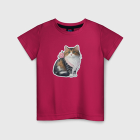 Детская футболка хлопок с принтом Полосатая кошка с цветком , 100% хлопок | круглый вырез горловины, полуприлегающий силуэт, длина до линии бедер | 