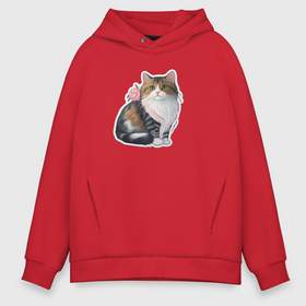 Мужское худи Oversize хлопок с принтом Полосатая кошка с цветком в Смоленске, френч-терри — 70% хлопок, 30% полиэстер. Мягкий теплый начес внутри —100% хлопок | боковые карманы, эластичные манжеты и нижняя кромка, капюшон на магнитной кнопке | Тематика изображения на принте: 