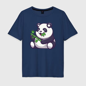 Мужская футболка хлопок Oversize с принтом Панда ест бамбук , 100% хлопок | свободный крой, круглый ворот, “спинка” длиннее передней части | 