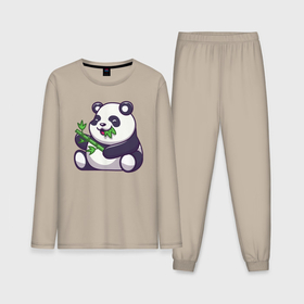 Мужская пижама с лонгсливом хлопок с принтом Панда ест бамбук ,  |  | 