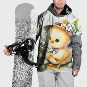 Накидка на куртку 3D с принтом Мультяшный цыпленок с цветами ландыша в Петрозаводске, 100% полиэстер |  | 