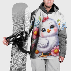 Накидка на куртку 3D с принтом Мультяшная курица с цветами акварелью в Курске, 100% полиэстер |  | 