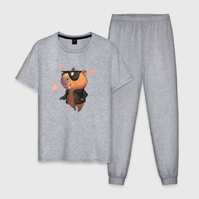 Мужская пижама хлопок с принтом Парень капибара в Курске, 100% хлопок | брюки и футболка прямого кроя, без карманов, на брюках мягкая резинка на поясе и по низу штанин
 | 