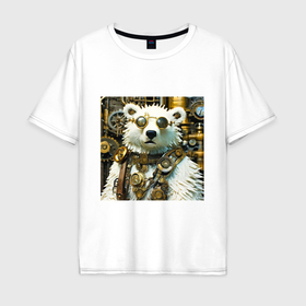 Мужская футболка хлопок Oversize с принтом Северный медведь воин в очках в стиле стимпанк , 100% хлопок | свободный крой, круглый ворот, “спинка” длиннее передней части | 