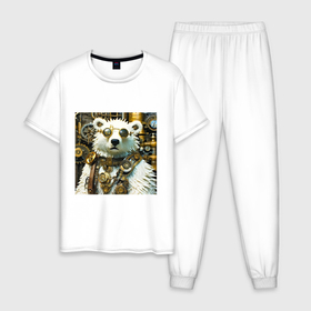 Мужская пижама хлопок с принтом Северный медведь воин в очках в стиле стимпанк в Санкт-Петербурге, 100% хлопок | брюки и футболка прямого кроя, без карманов, на брюках мягкая резинка на поясе и по низу штанин
 | 