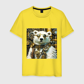 Мужская футболка хлопок с принтом Северный медведь воин в очках в стиле стимпанк в Тюмени, 100% хлопок | прямой крой, круглый вырез горловины, длина до линии бедер, слегка спущенное плечо. | 