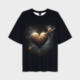Мужская футболка oversize 3D с принтом Золотое сердце   стрела в Петрозаводске,  |  | 