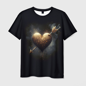 Мужская футболка 3D с принтом Золотое сердце   стрела в Петрозаводске, 100% полиэфир | прямой крой, круглый вырез горловины, длина до линии бедер | 