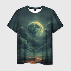 Мужская футболка 3D с принтом Большая сказочная  луна в Петрозаводске, 100% полиэфир | прямой крой, круглый вырез горловины, длина до линии бедер | 